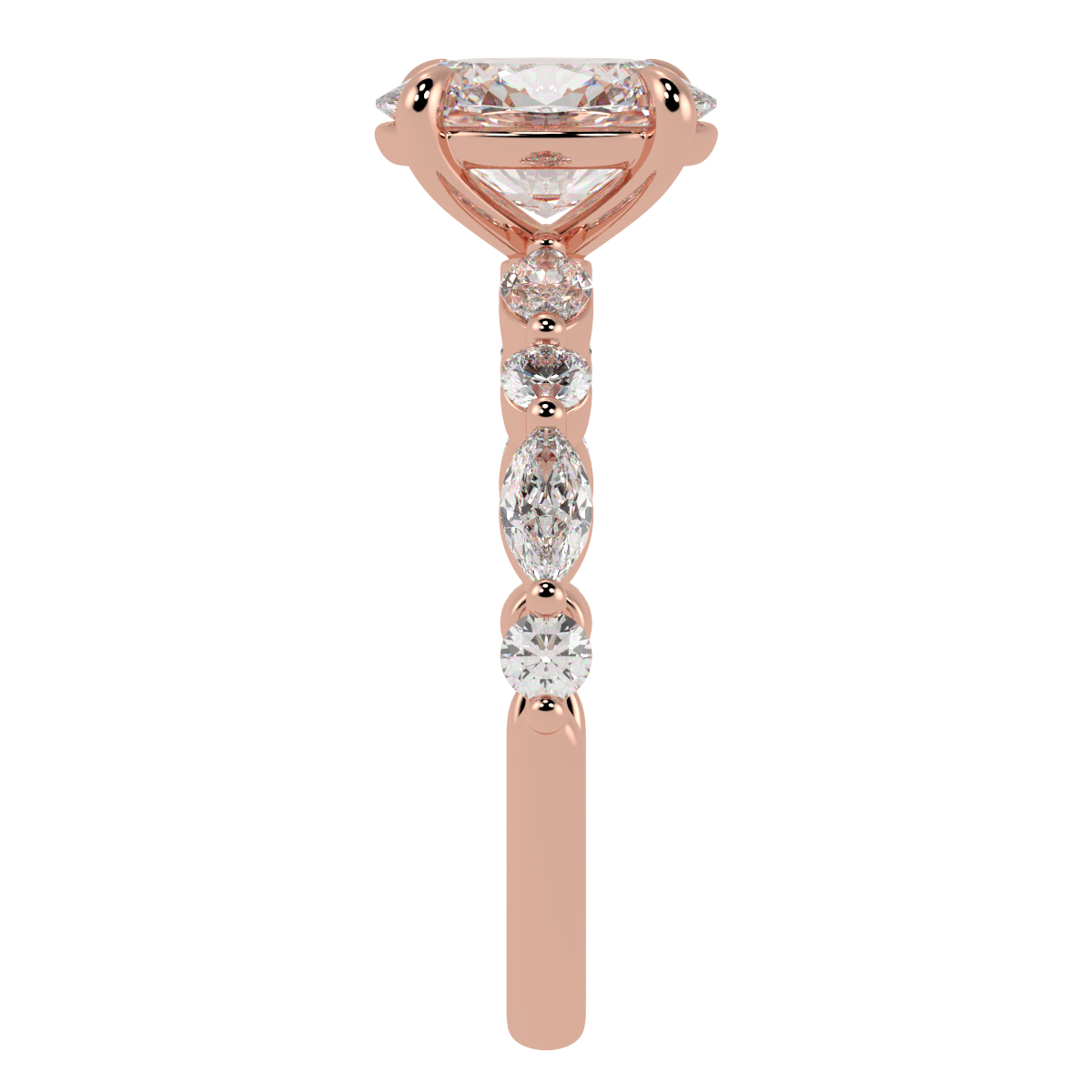 Oval Engagement Ring with Round & Marquise Accents Rose Gold