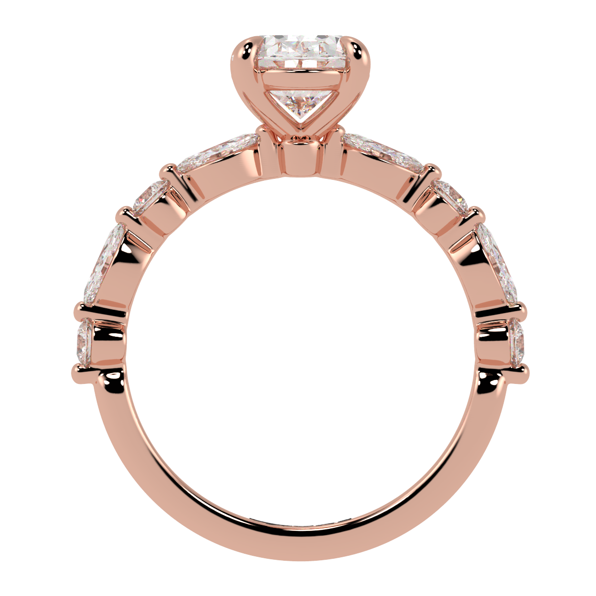 Oval Engagement Ring with Round & Marquise Accents Rose Gold