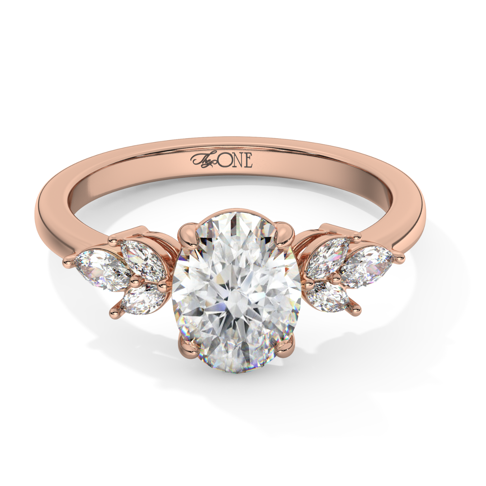 Oval Marquise with Marquise Accents Engagement Ring Rose Gold