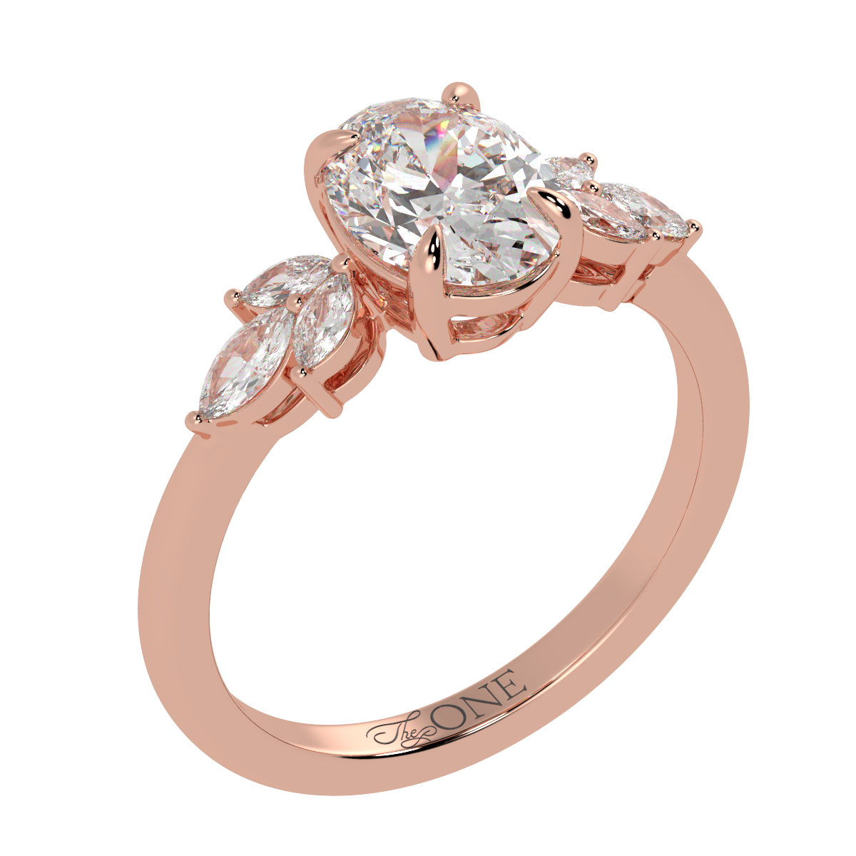 Oval Marquise with Marquise Accents Engagement Ring Rose Gold