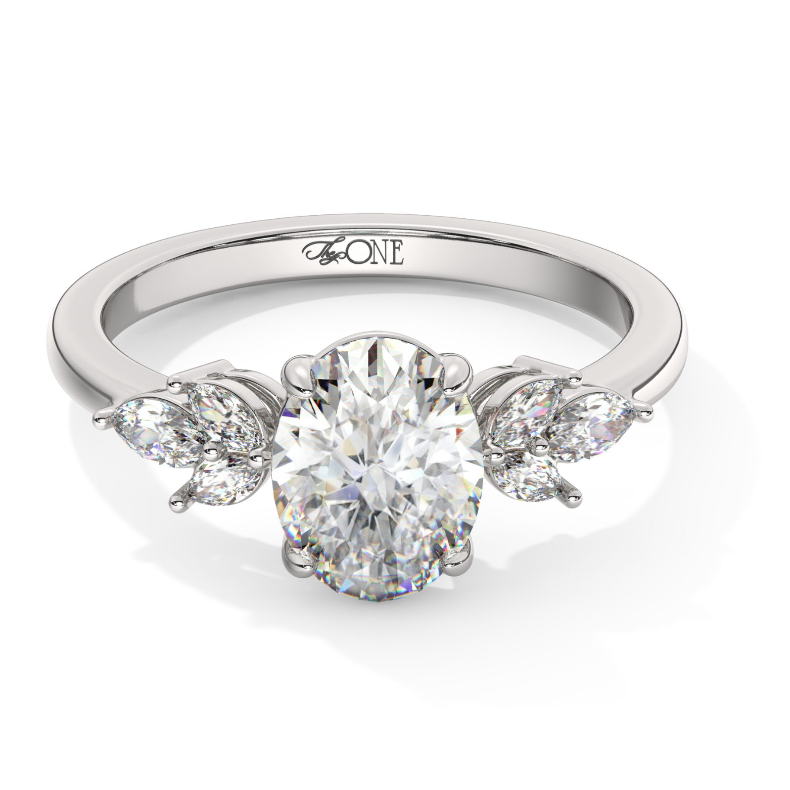 Oval Marquise with Marquise Accents Engagement Ring White Gold