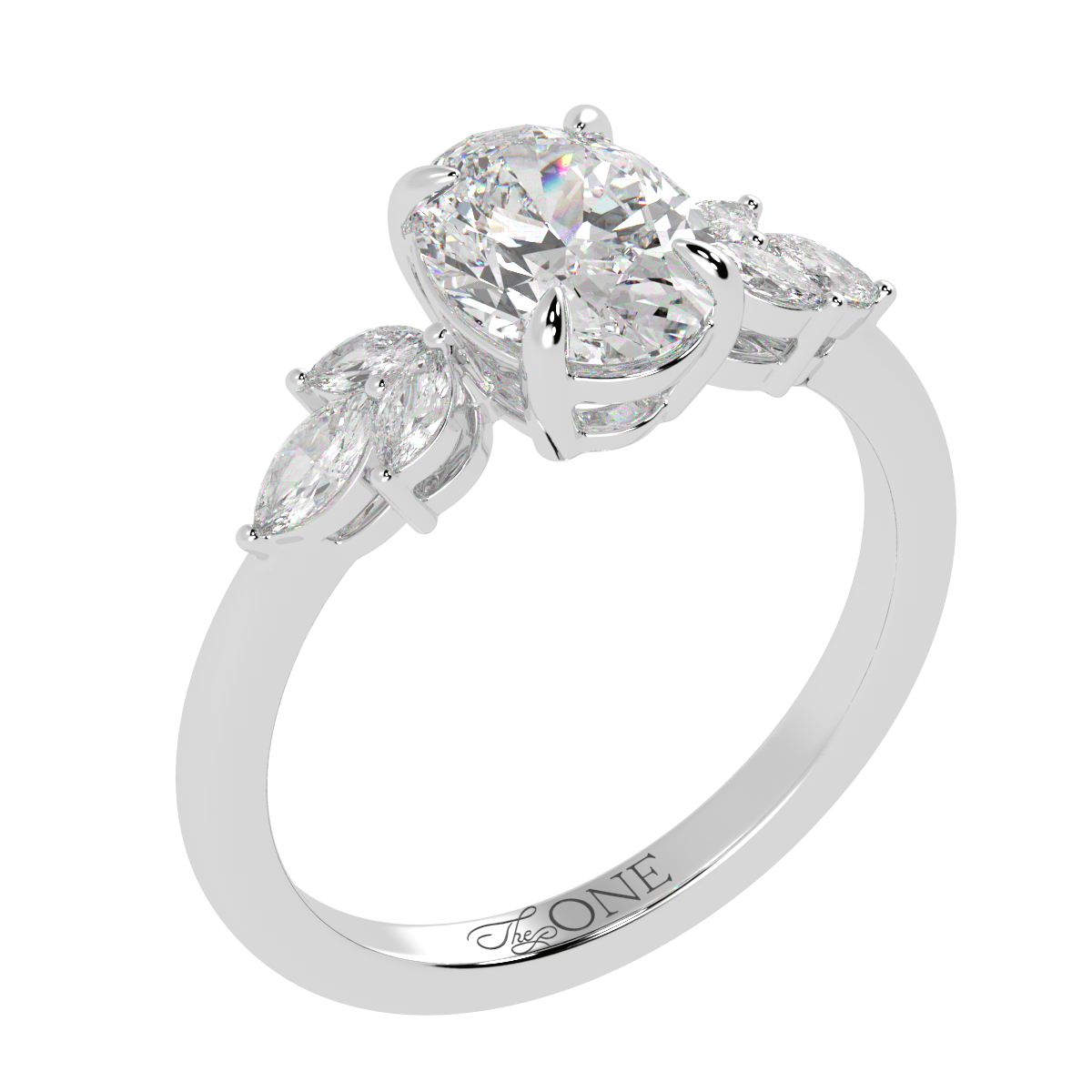 Oval Marquise with Marquise Accents Engagement Ring White Gold