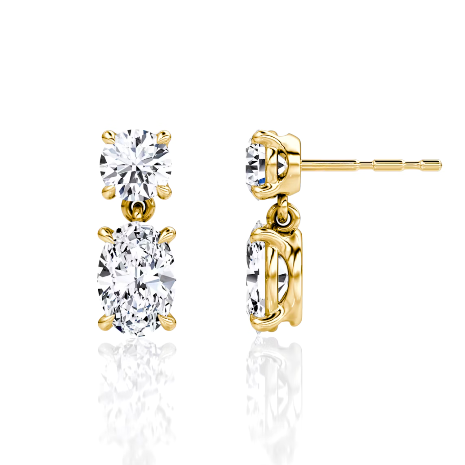 Oval and Round Duo Drop Earrings Yellow Gold