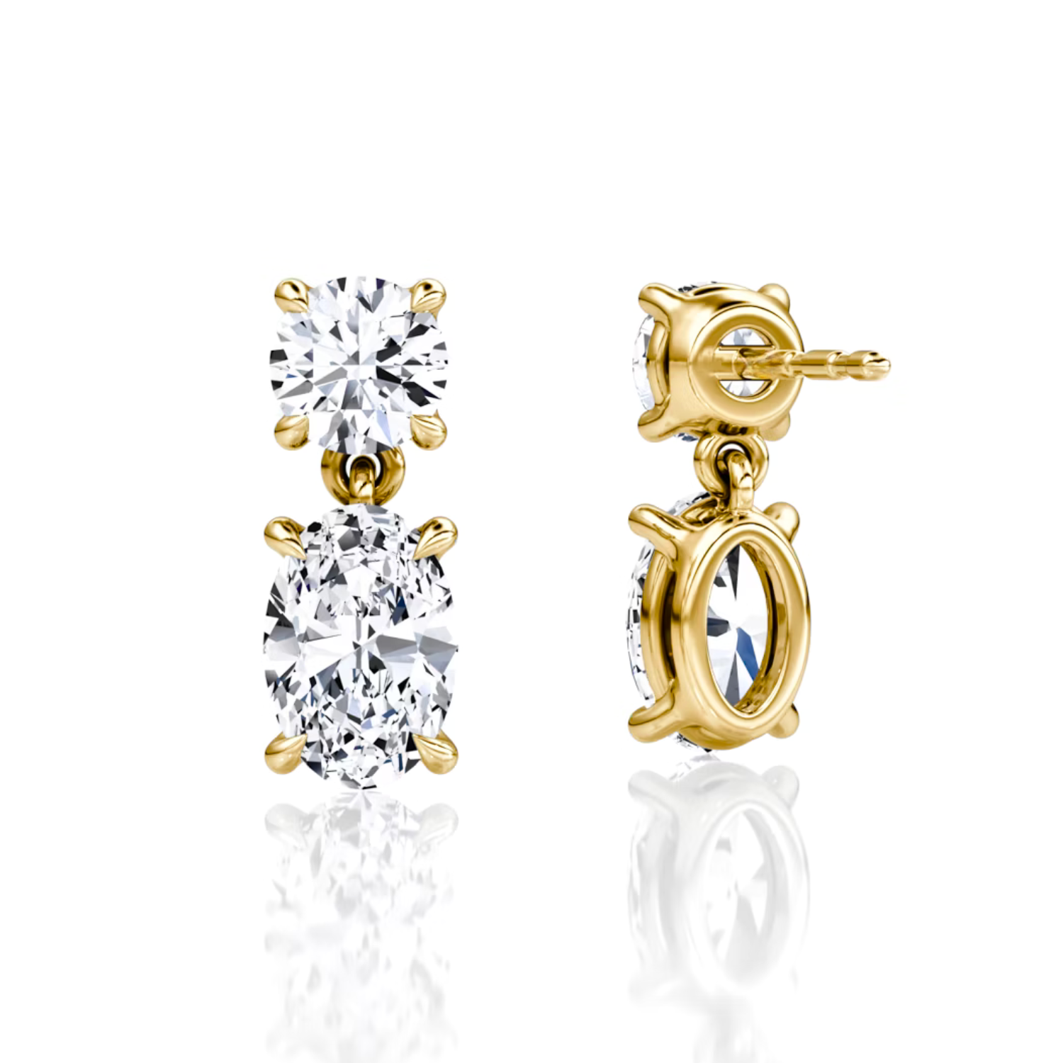 Oval and Round Duo Drop Earrings Yellow Gold