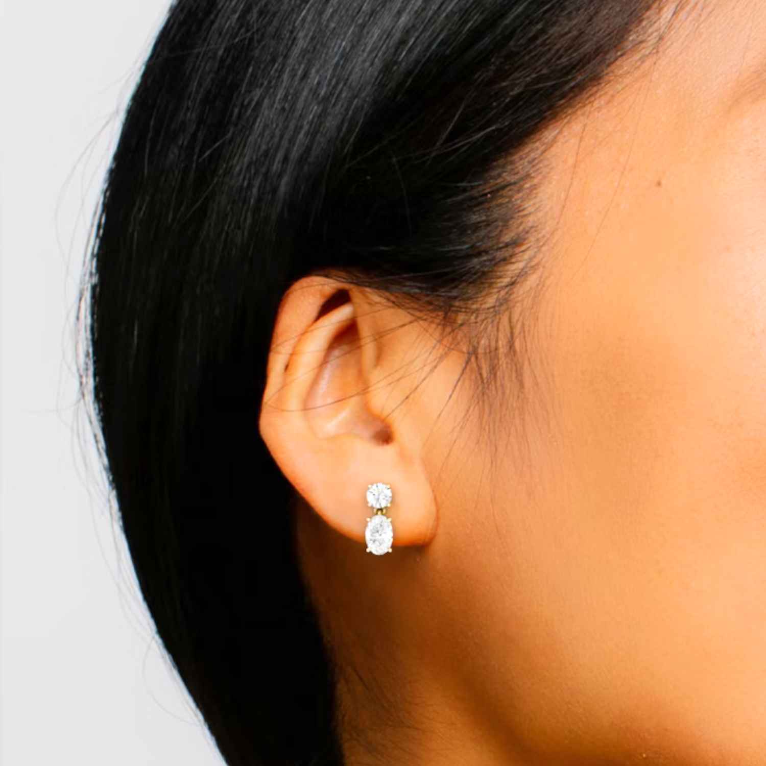 Oval and Round Duo Drop Earrings White Gold