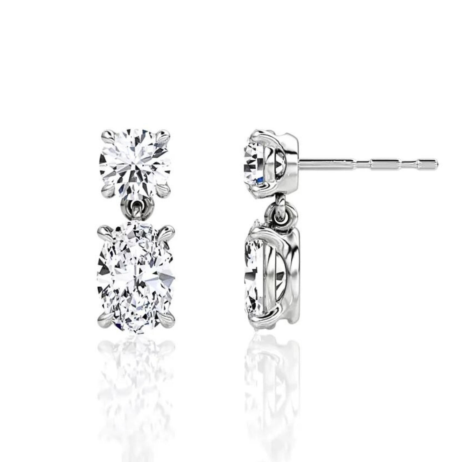 Oval and Round Duo Drop Earrings Sterling Silver
