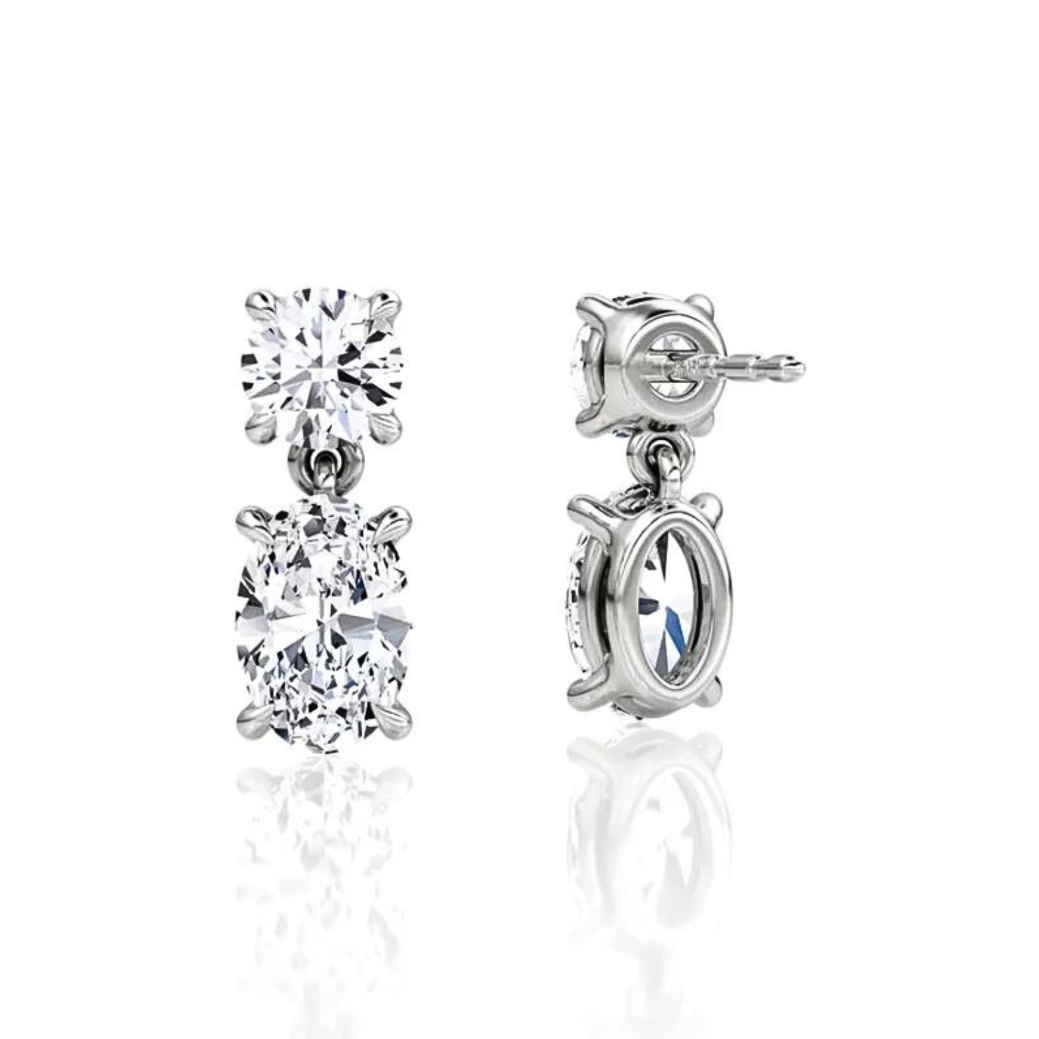 Oval and Round Duo Drop Earrings Platinum