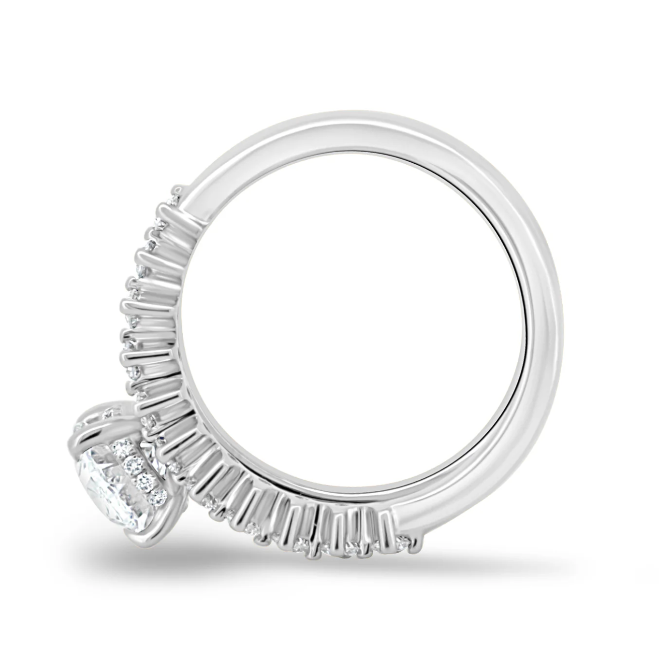 Oval on a Diamond Double Band White Gold