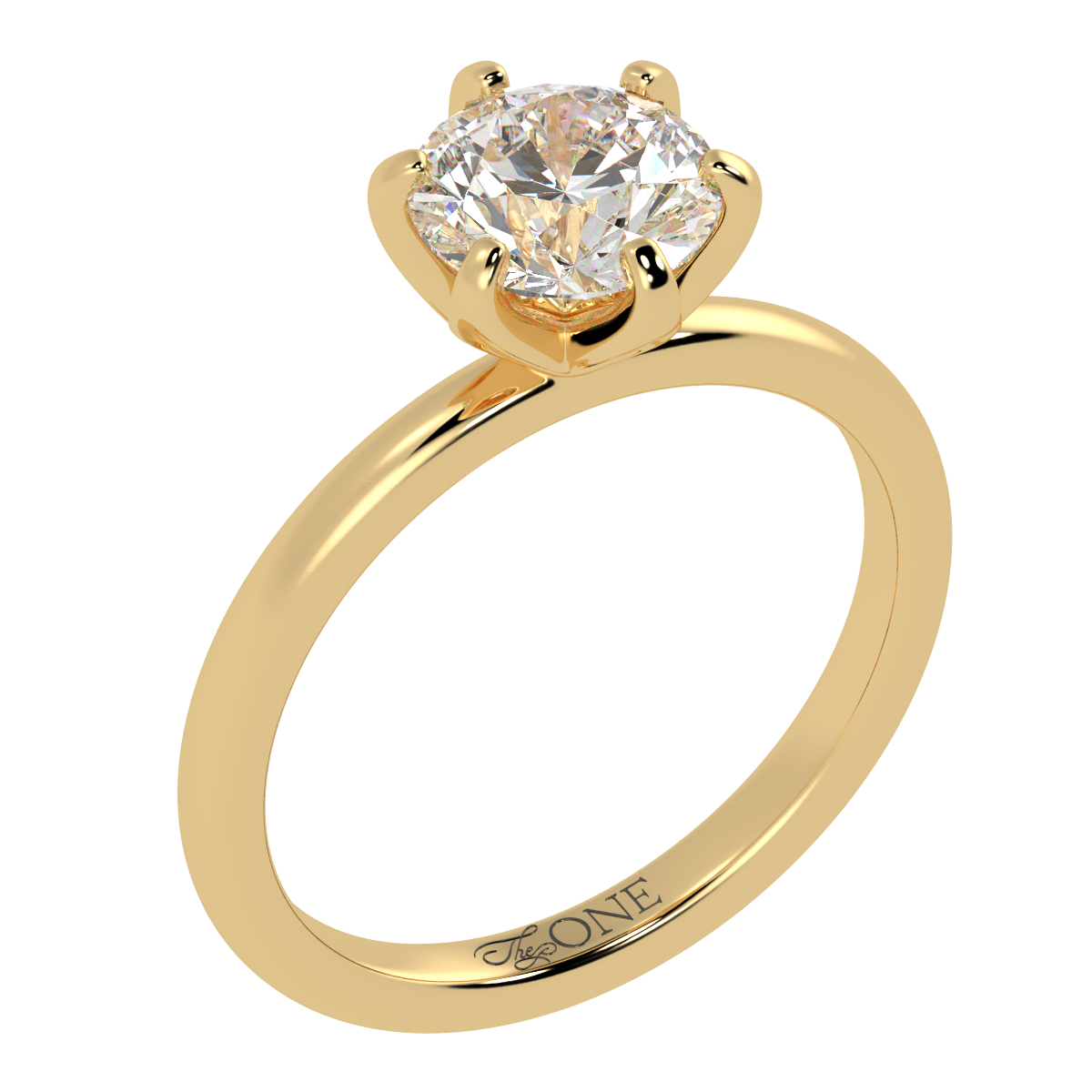 Petal-Set, Round 6-Claw Solitaire Engagement Ring Yellow Gold