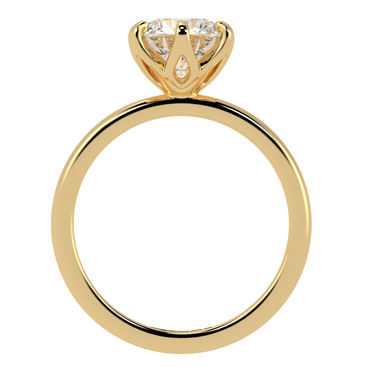 Petal-Set, Round 6-Claw Solitaire Engagement Ring Yellow Gold