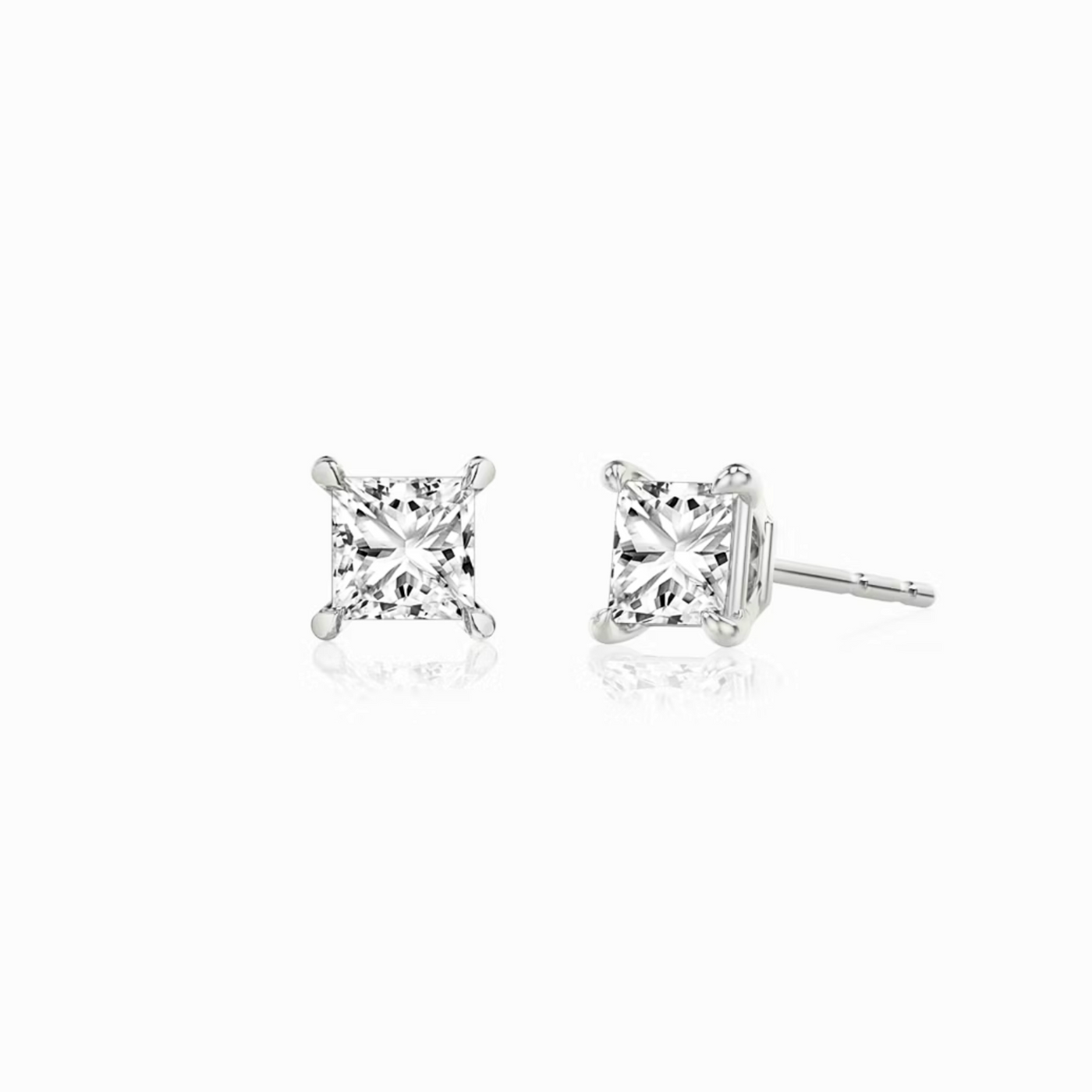 Princess Cut Diamond Stud Earrings White Gold