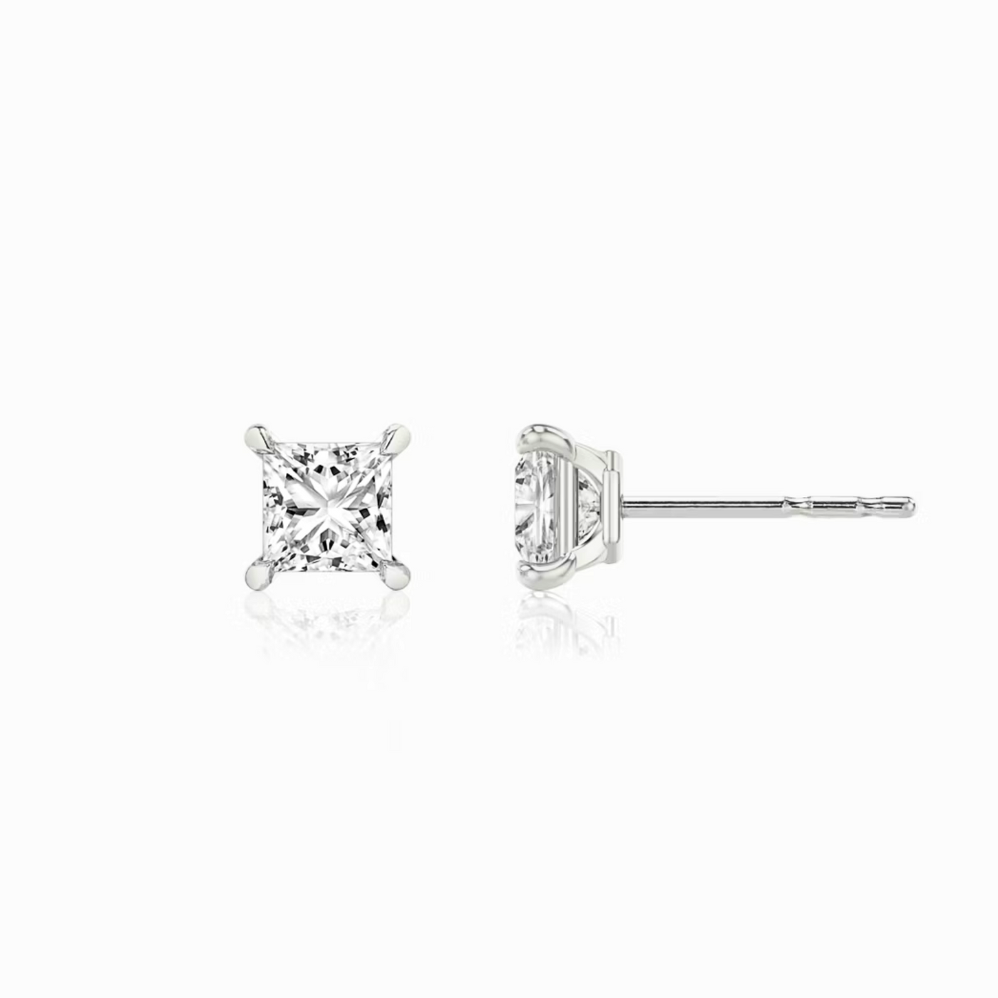 Princess Cut Diamond Stud Earrings Sterling Silver