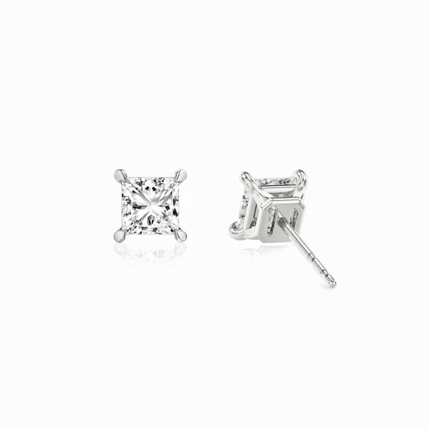 Princess Cut Diamond Stud Earrings Platinum