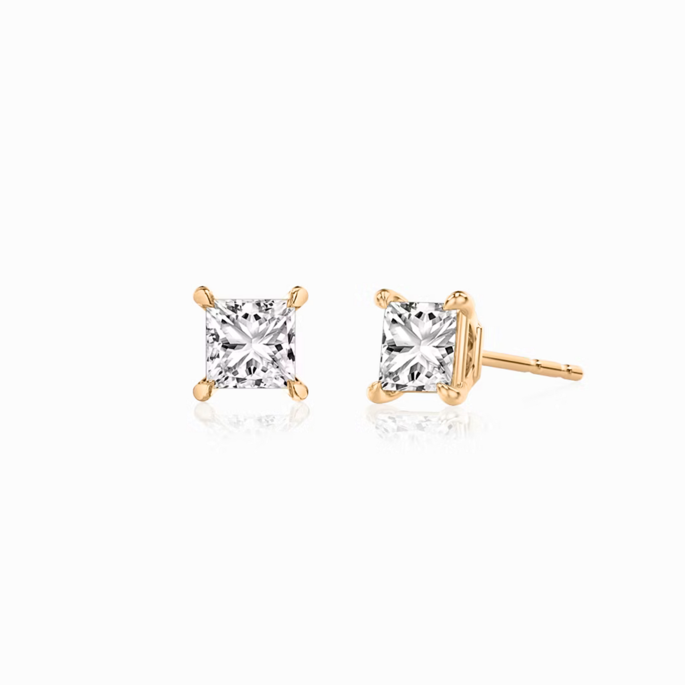 Princess Cut Diamond Stud Earrings Rose Gold