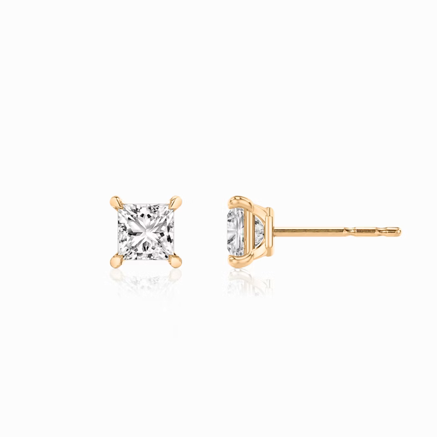 Princess Cut Diamond Stud Earrings Rose Gold