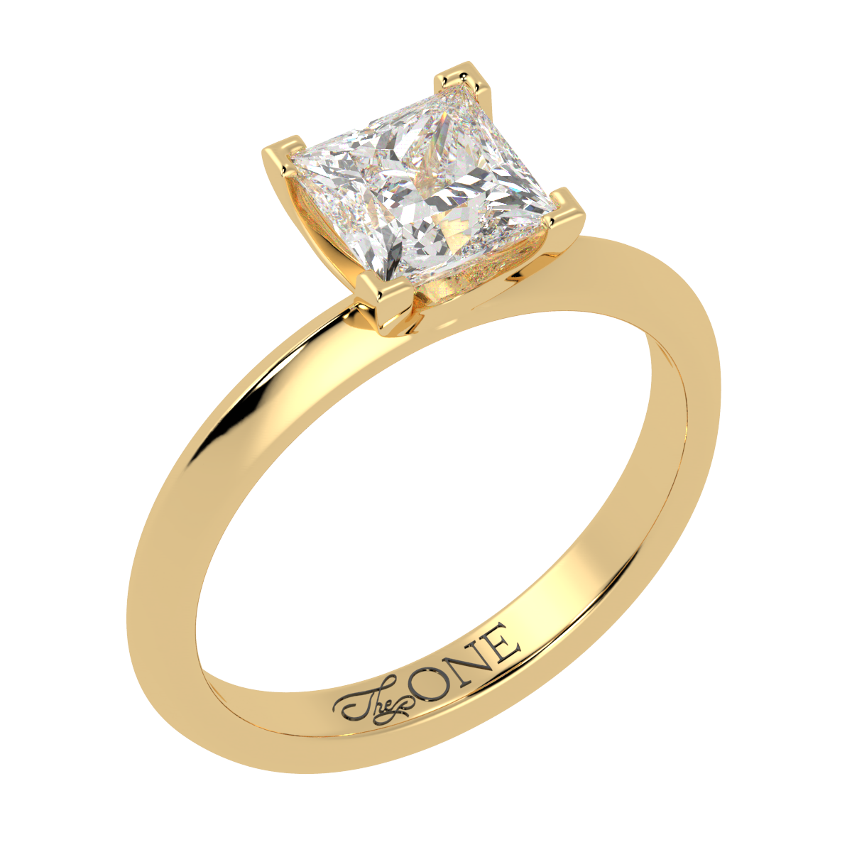 Princess Diamond Solitaire 4-Claw Yellow Gold
