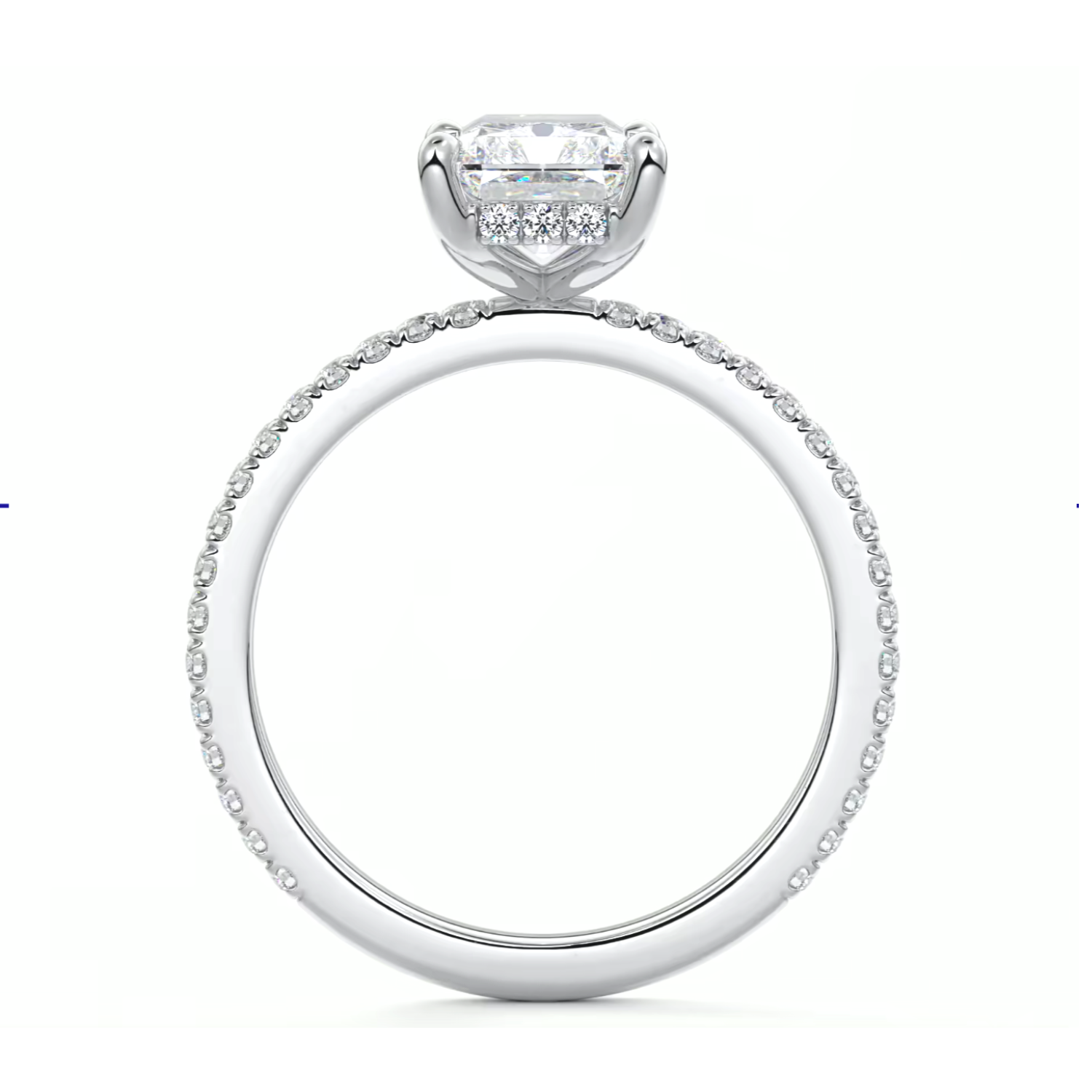 Radiant Cut Diamond on a Pavé Band with a Hidden Halo White Gold