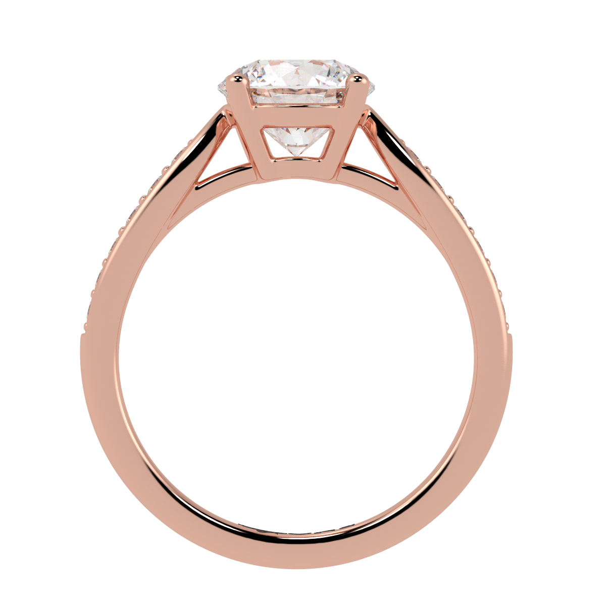 Round, 4-Claw with Tapered Accent Stone Band Rose Gold