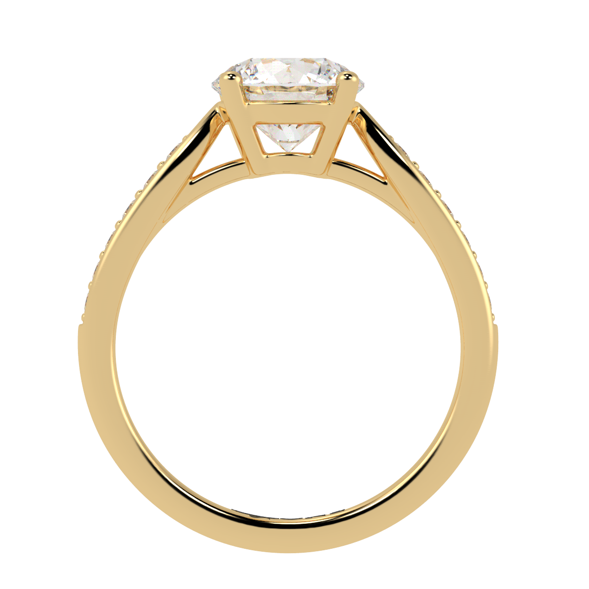 Round, 4-Claw with Tapered Accent Stone Band Yellow Gold
