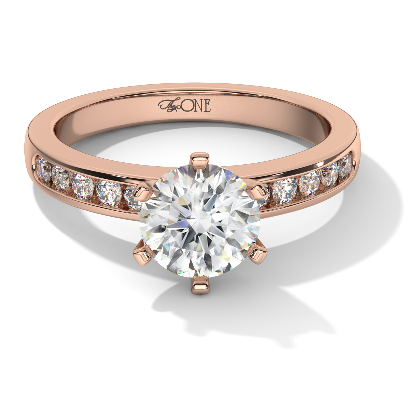 Round 6-Claw Channel Set Engagement Ring Rose Gold