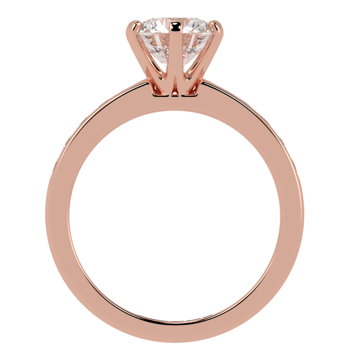 Round 6-Claw Channel Set Engagement Ring Rose Gold