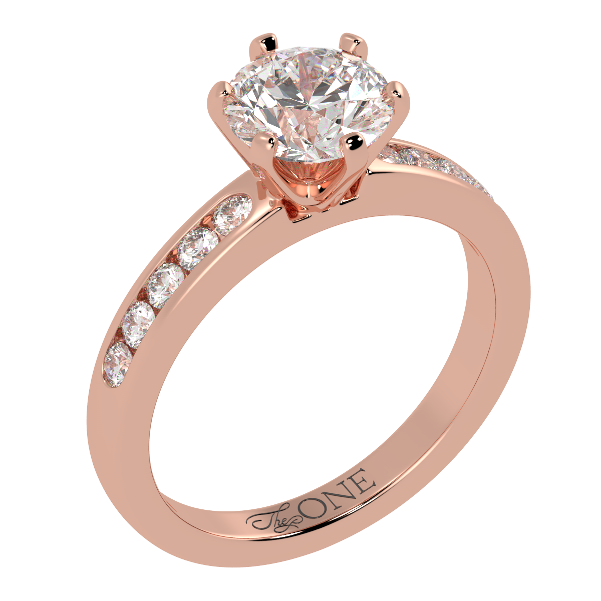 Round 6-Claw Channel Set Engagement Ring Rose Gold
