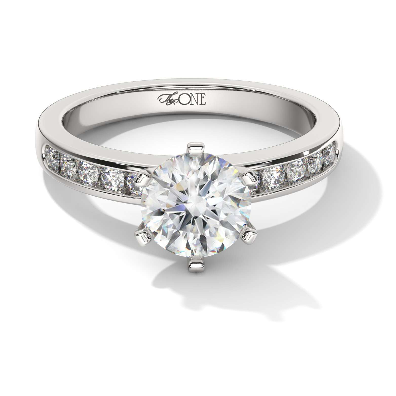 Round 6-Claw Channel Set Engagement Ring White Gold