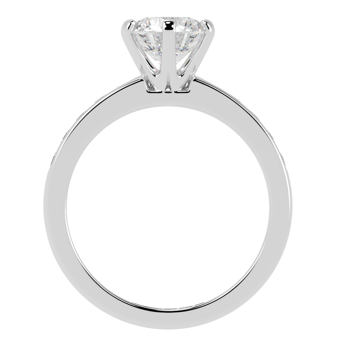 Round 6-Claw Channel Set Engagement Ring White Gold