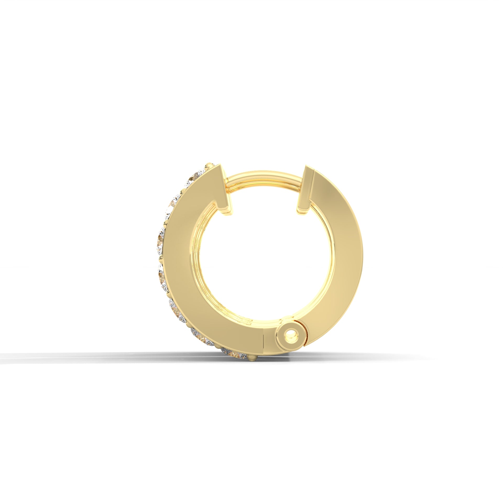 Round & Baguette Huggie Earrings Yellow Gold