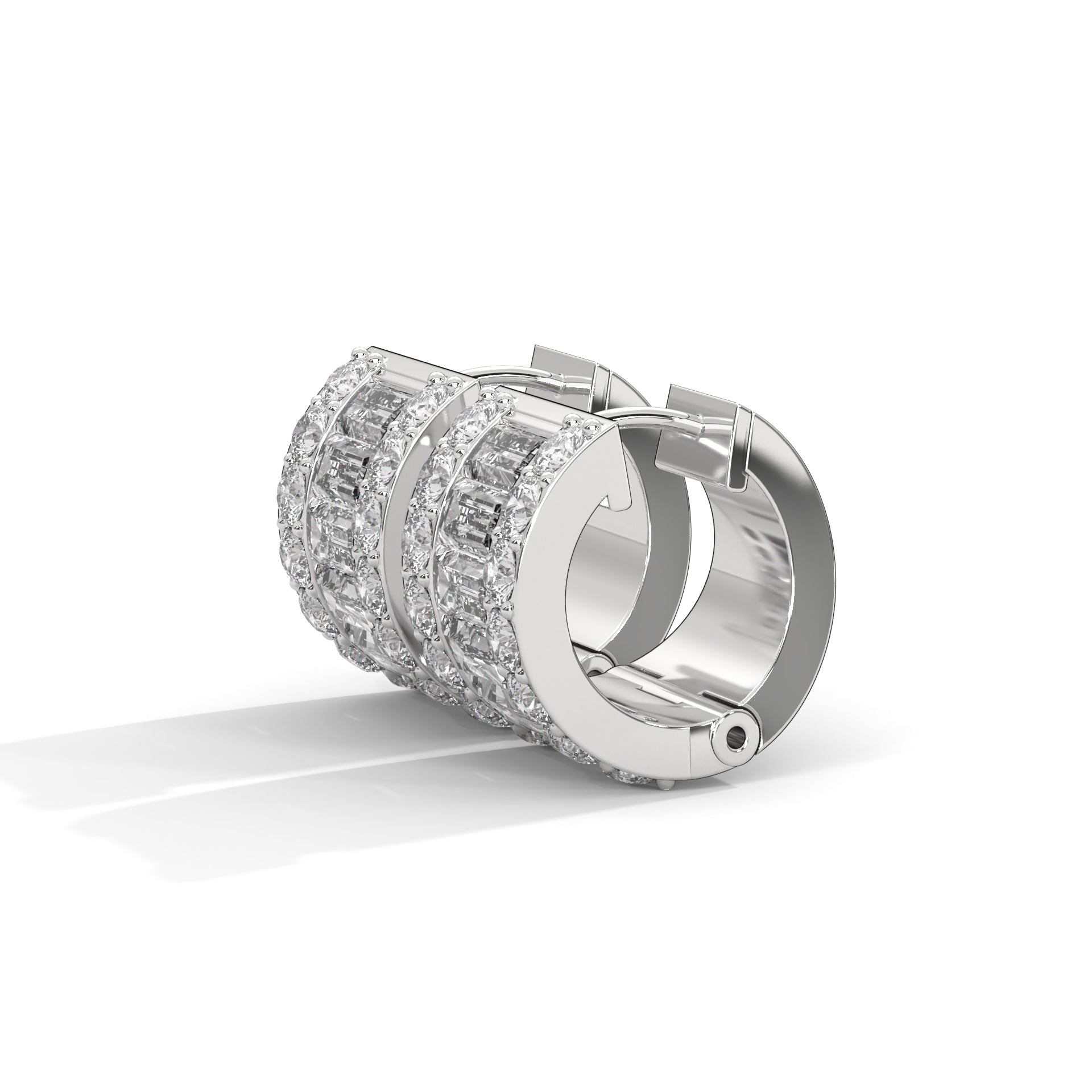 Round & Baguette Huggie Earrings Sterling Silver