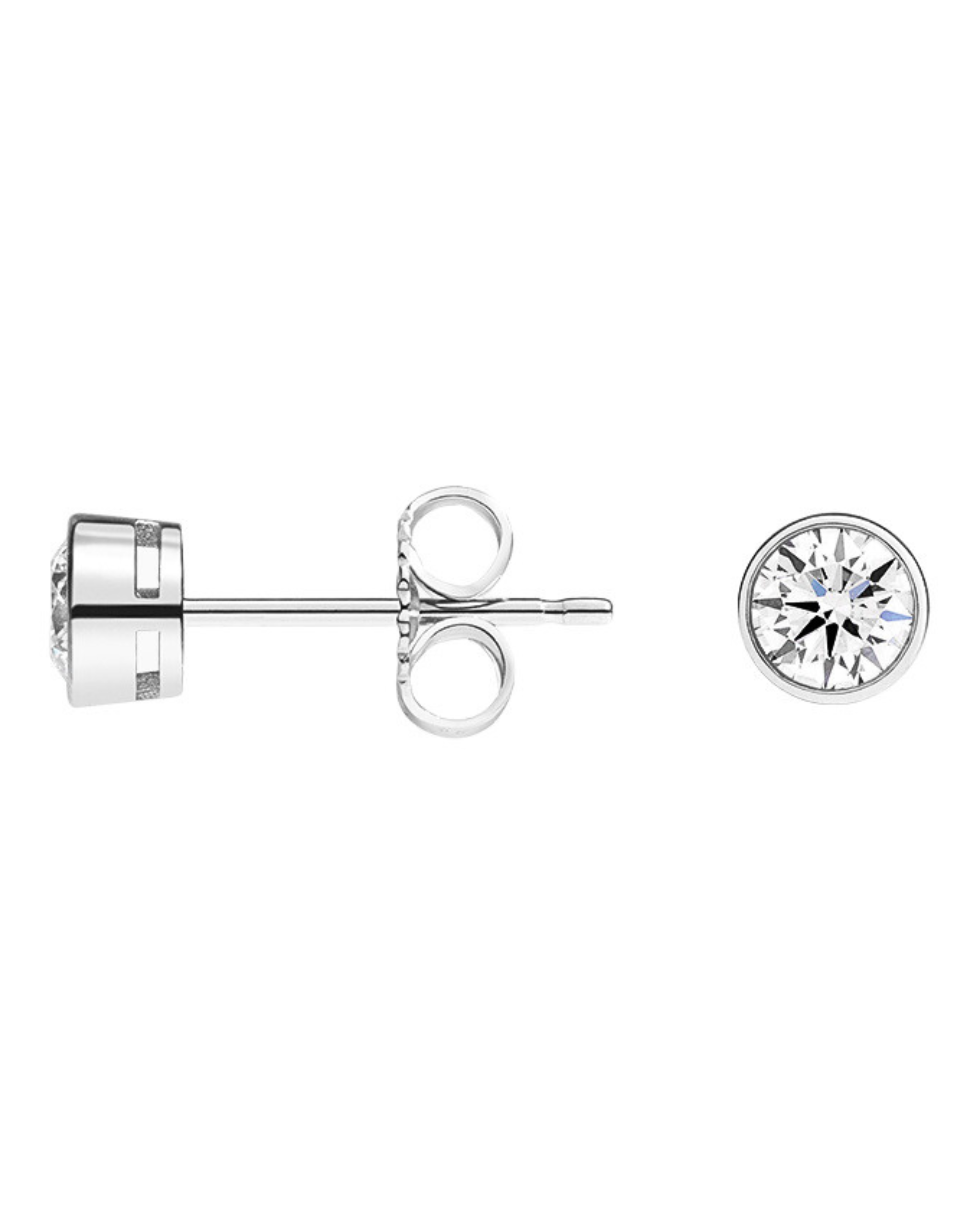 Round Bezel Diamond Stud Earrings Sterling Silver