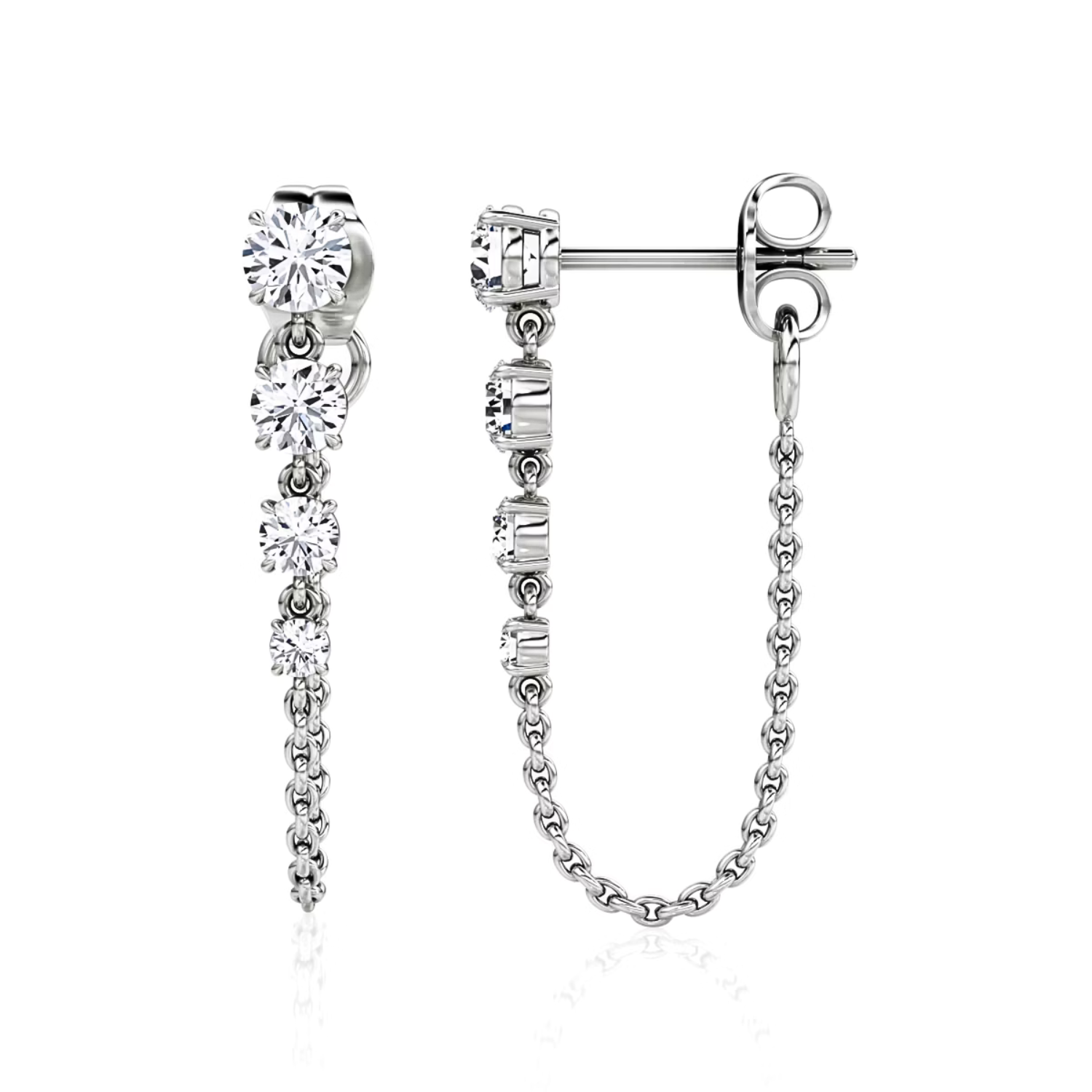 Round Diamond Drop Link Earrings Sterling Silver