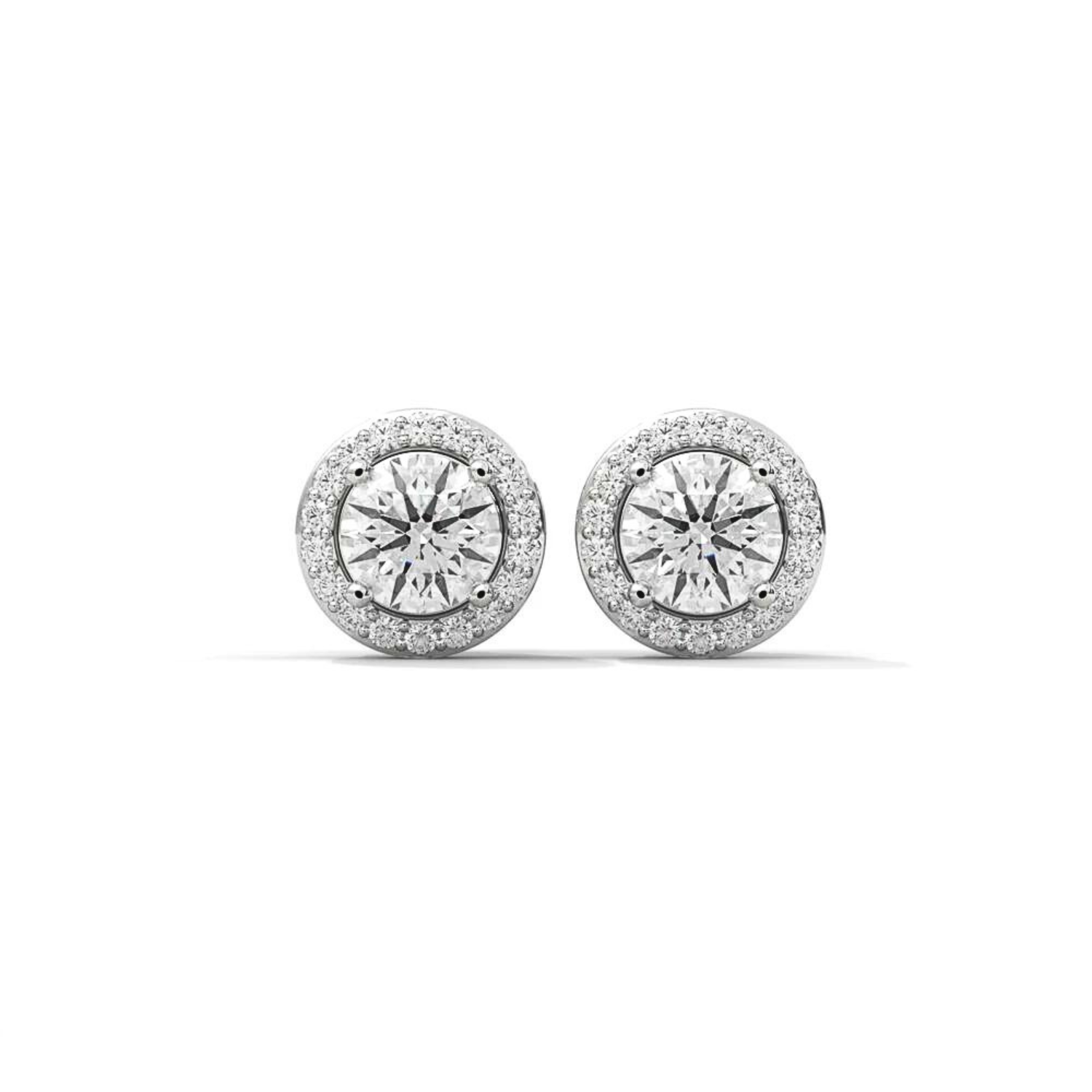 Round Diamond Halo Stud Earrings White Gold