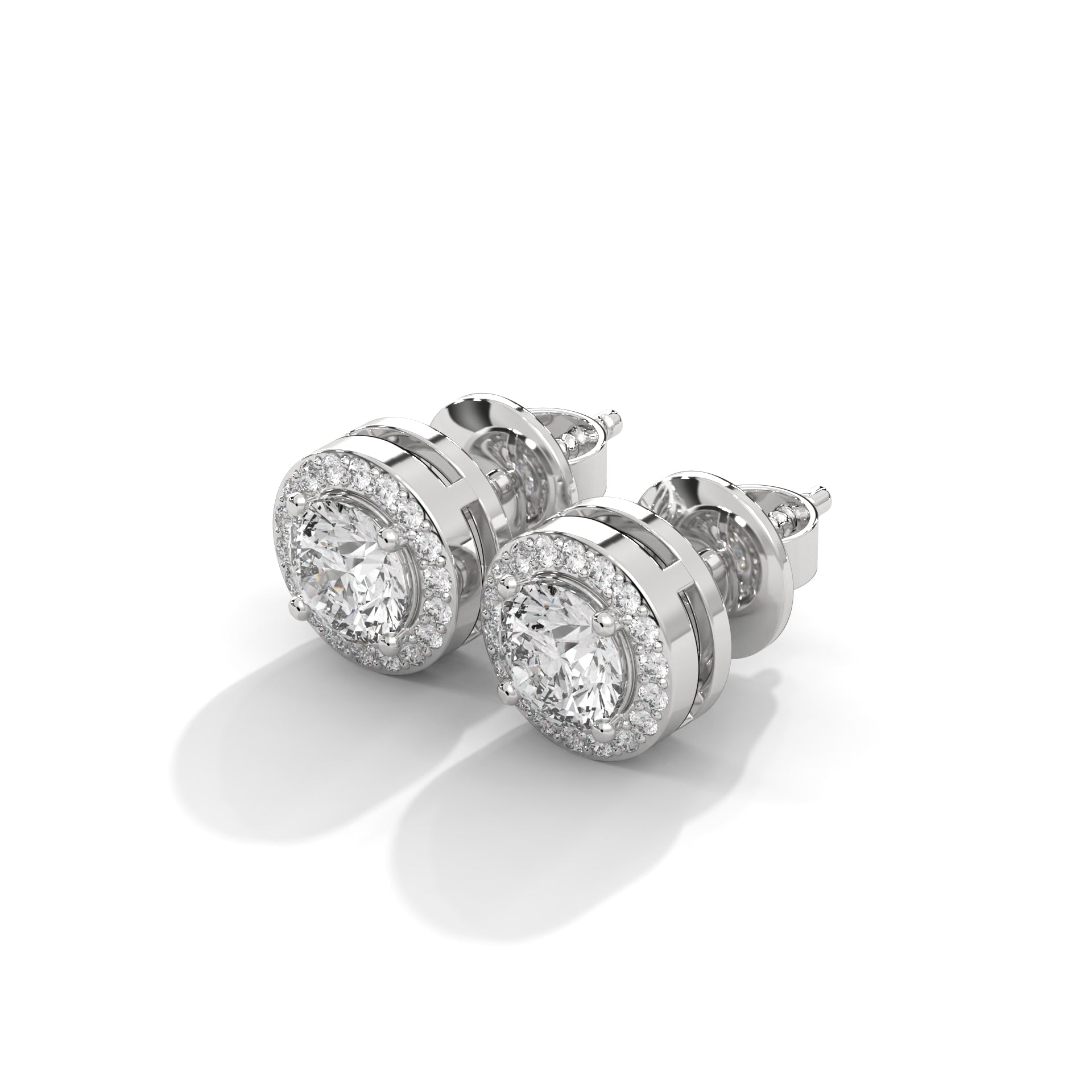Round Diamond Halo Stud Earrings terling Silver