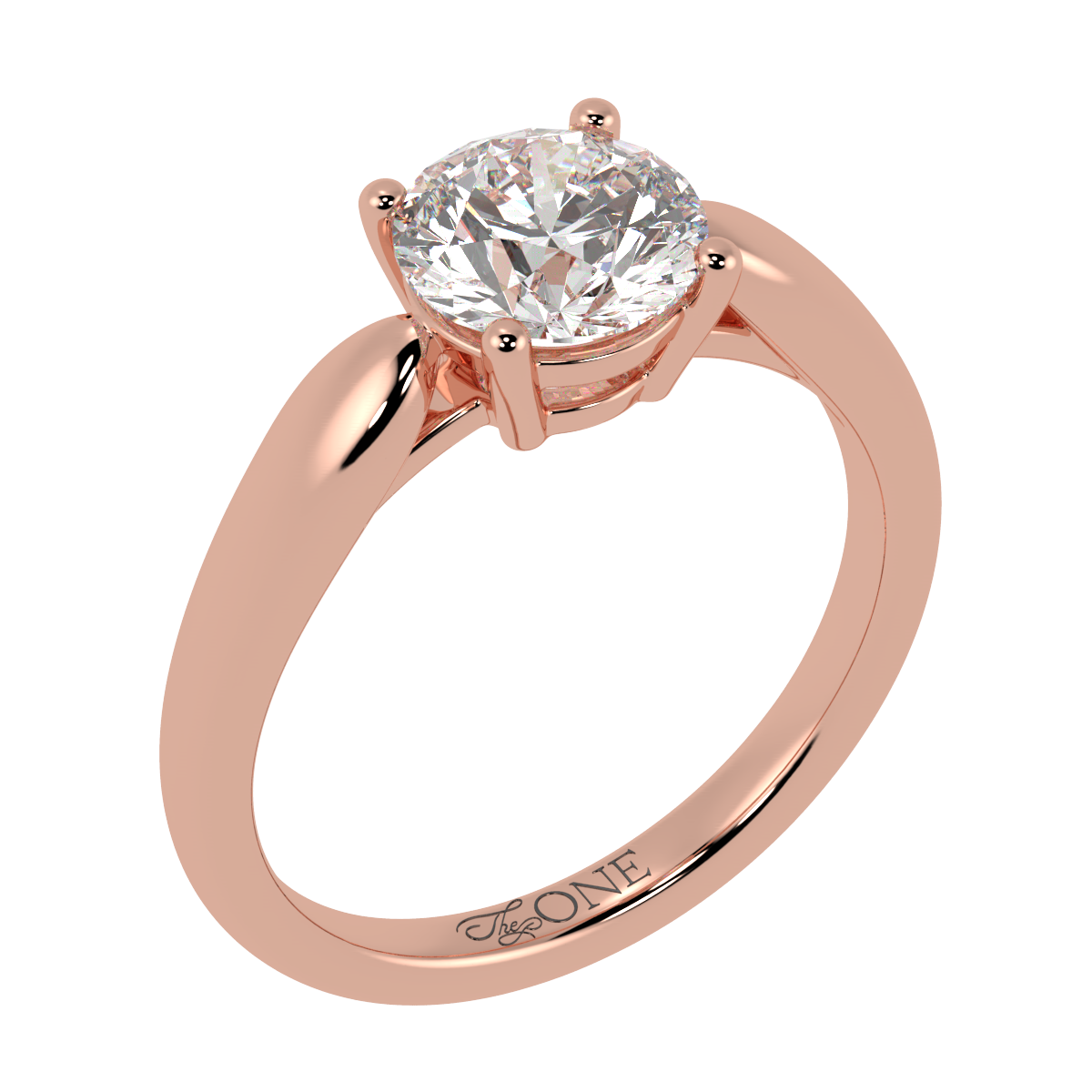 Round Diamond Ring Solitaire 4-Claw, Tapered Band, Rose Gold