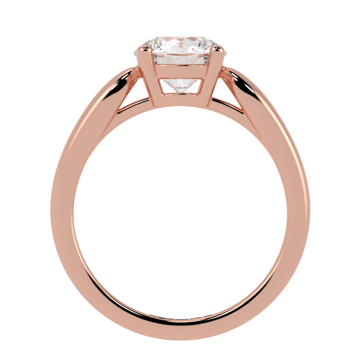 Round Diamond Ring Solitaire 4-Claw, Tapered Band, Rose Gold