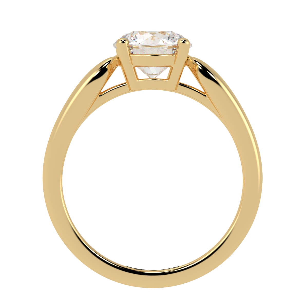 Round Diamond Ring Solitaire 4-Claw, Tapered Band, Yellow Gold