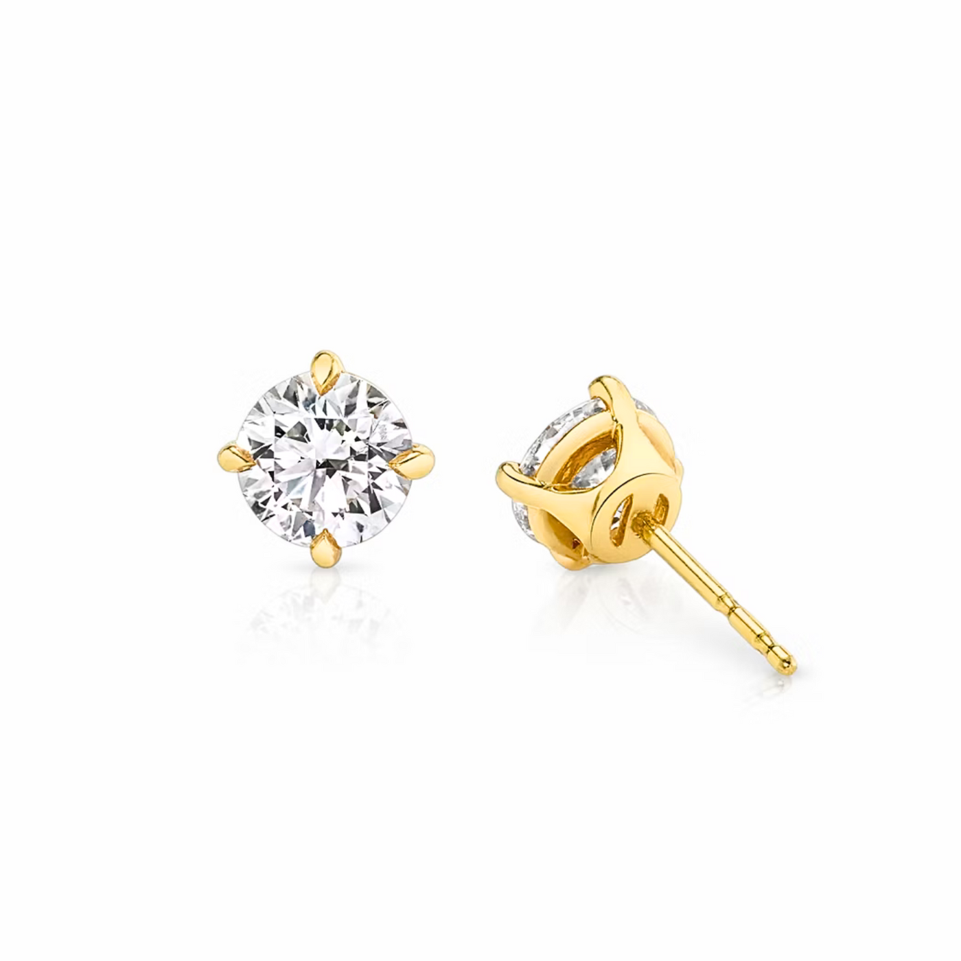 Round Diamond Stud Earrings Yellow Gold