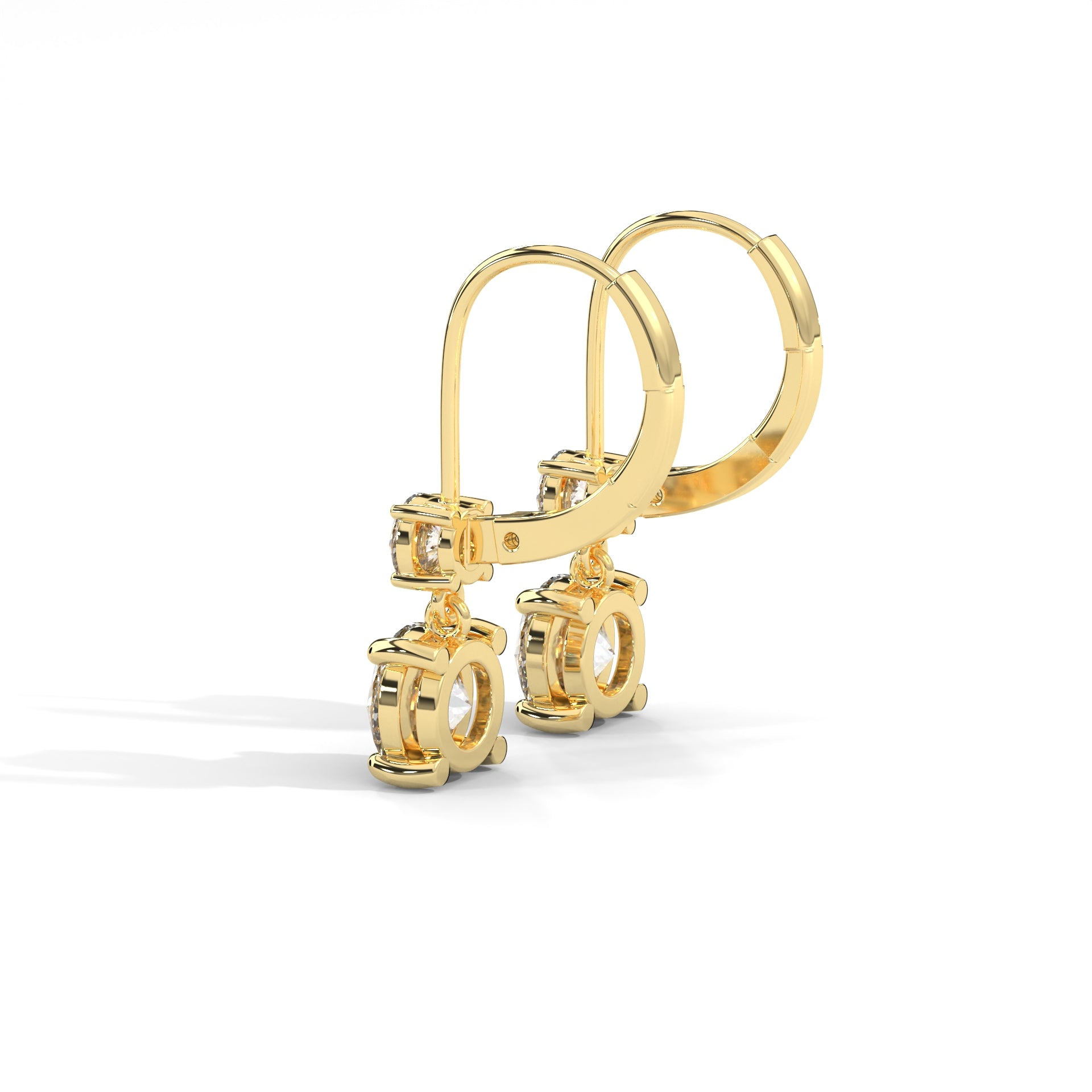Round Double Drop Dangle Earrings Yellow Gold