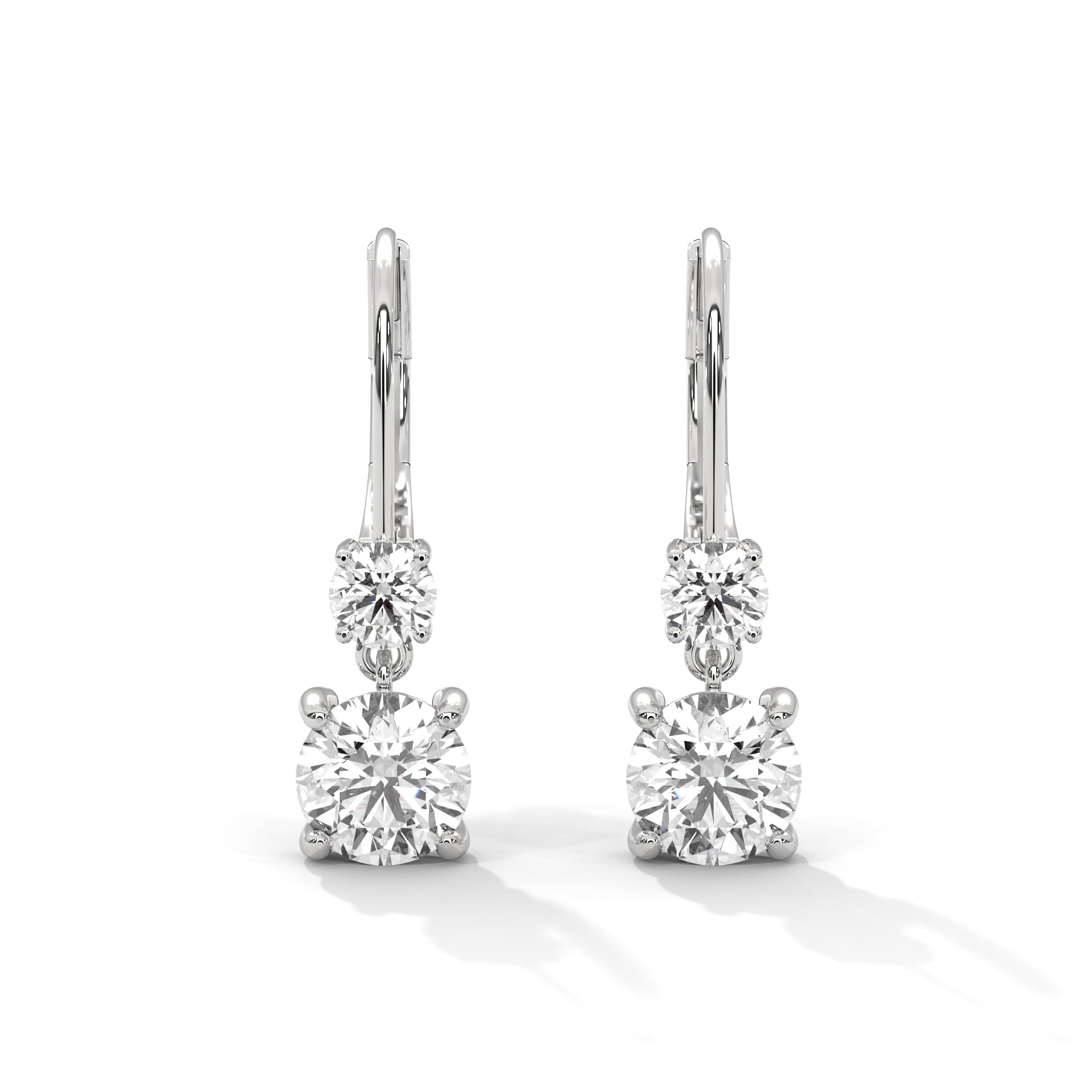 Round Double Drop Dangle Earrings White Gold