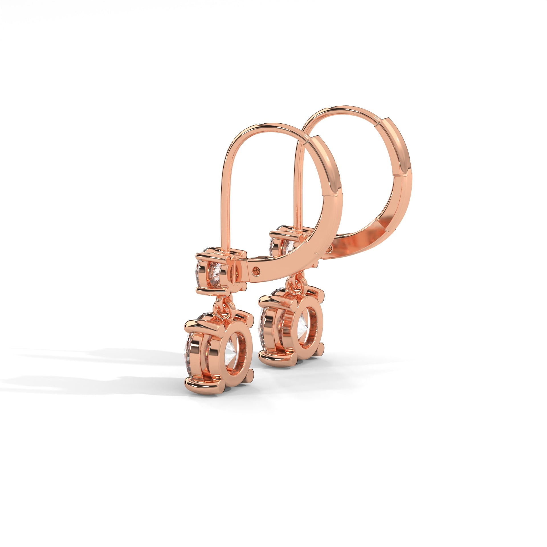 Round Double Drop Dangle Earrings Rose Gold