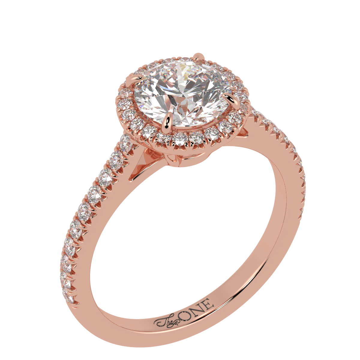 Round Halo Diamond Engagement Ring Rose Gold