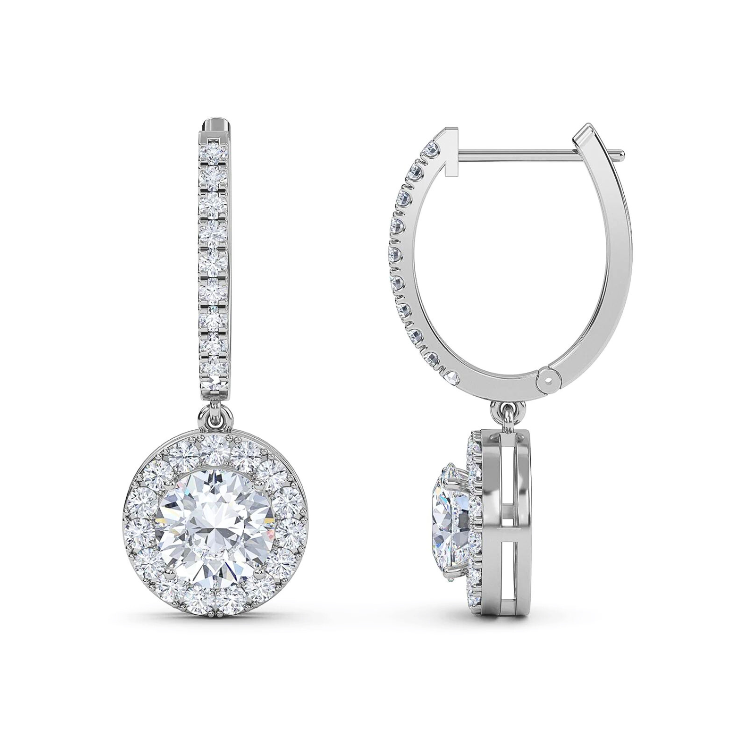 Round Halo Drop Earrings Sterling Silver