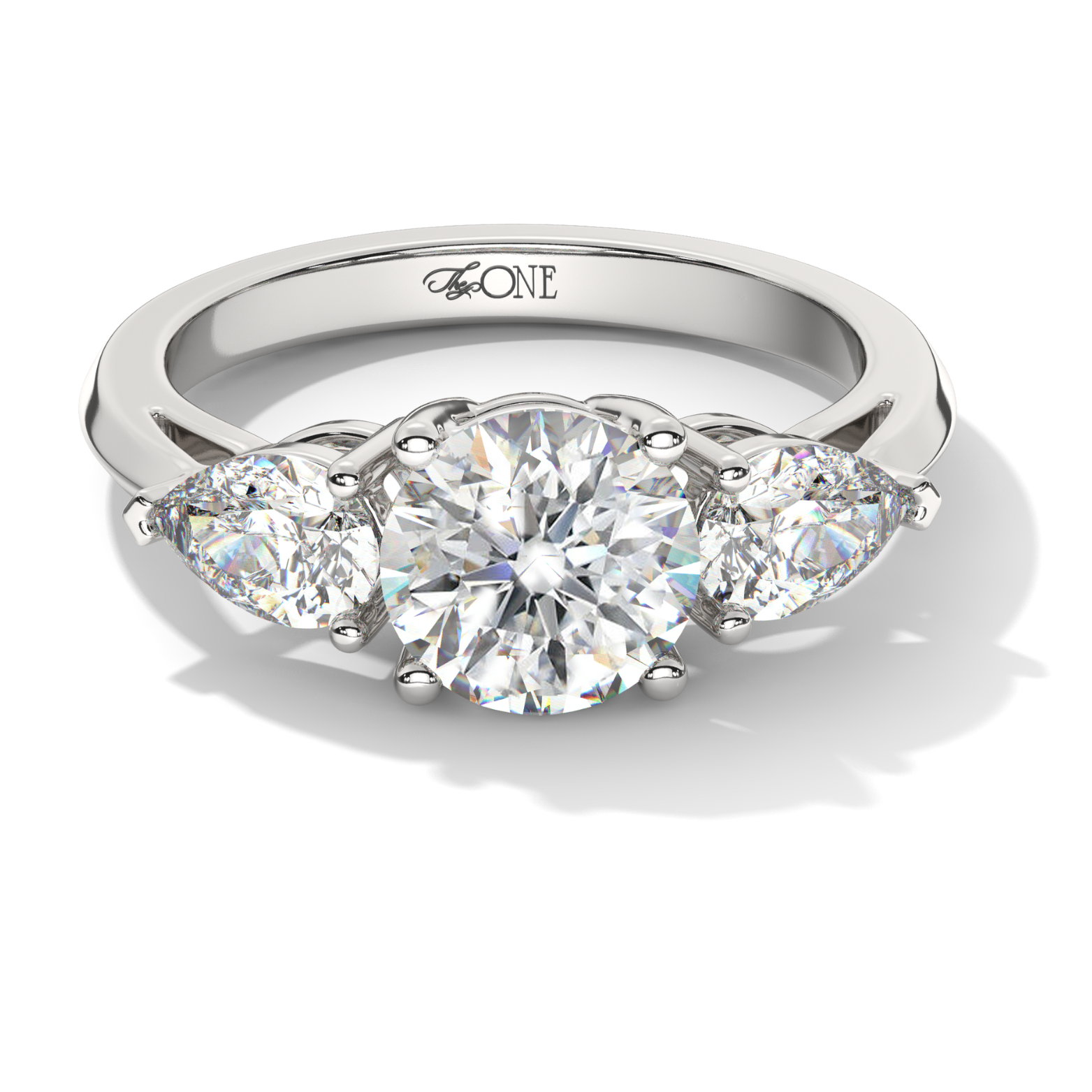 Round & Pear Trilogy Ring White Gold
