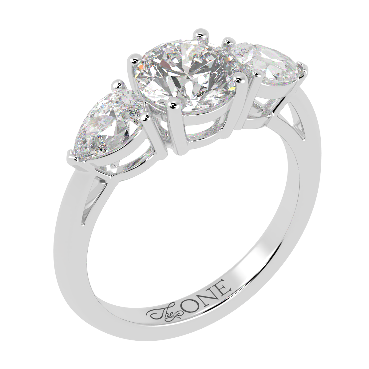Round & Pear Trilogy Ring White Gold