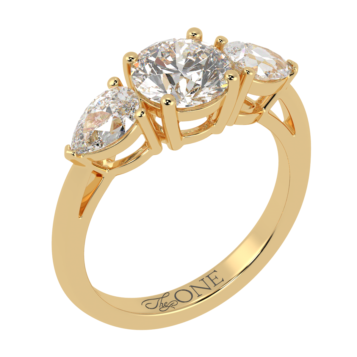 Round & Pear Trilogy Ring Yellow Gold
