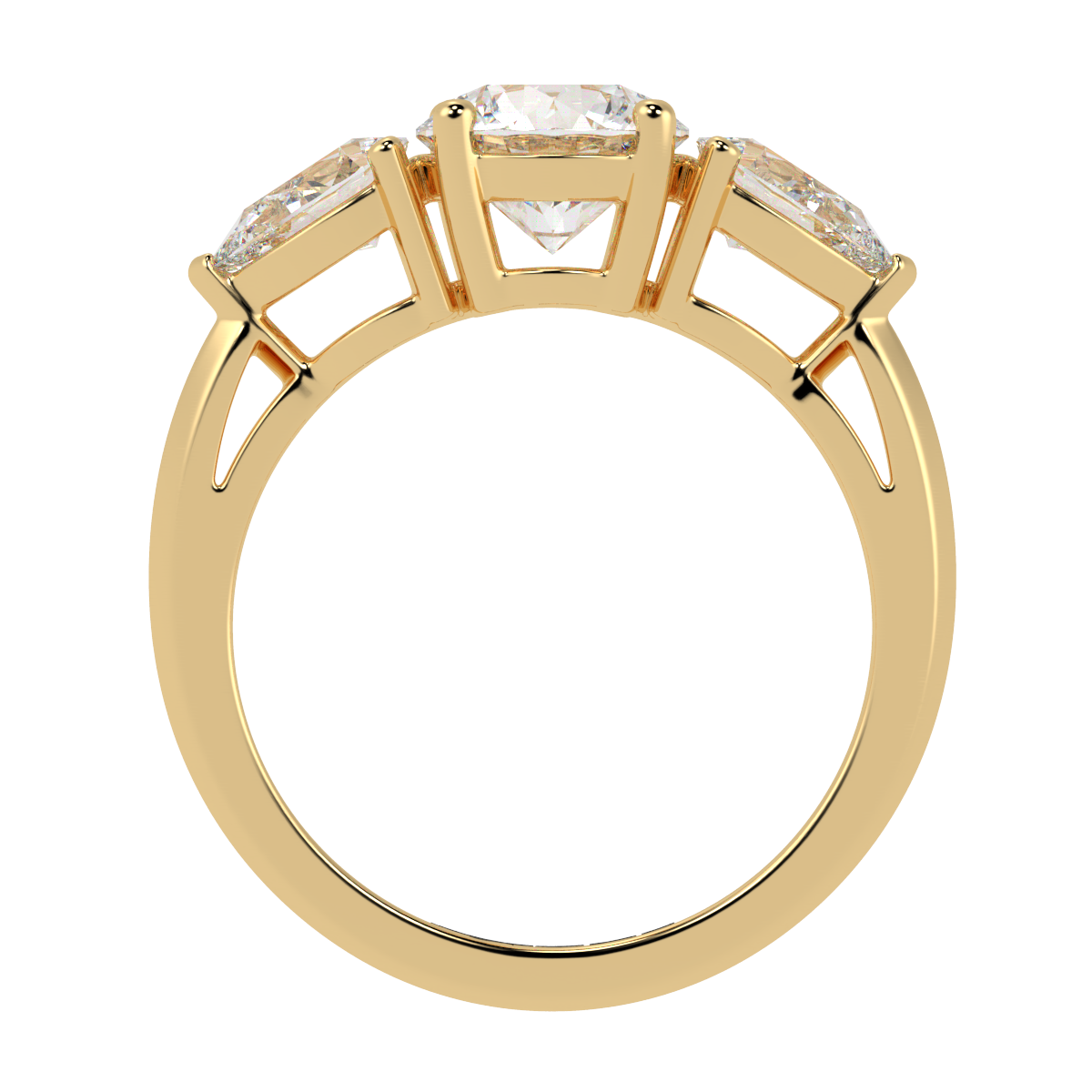 Round & Pear Trilogy Ring Yellow Gold