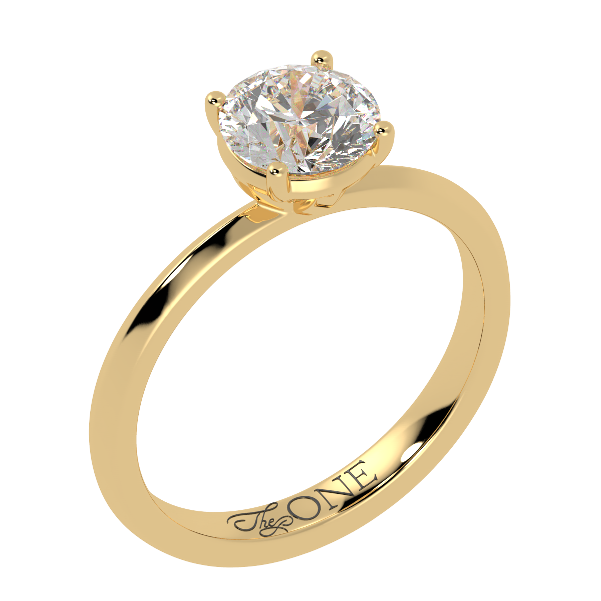 Round Solitaire 4-Claw Engagement Ring Yellow Gold