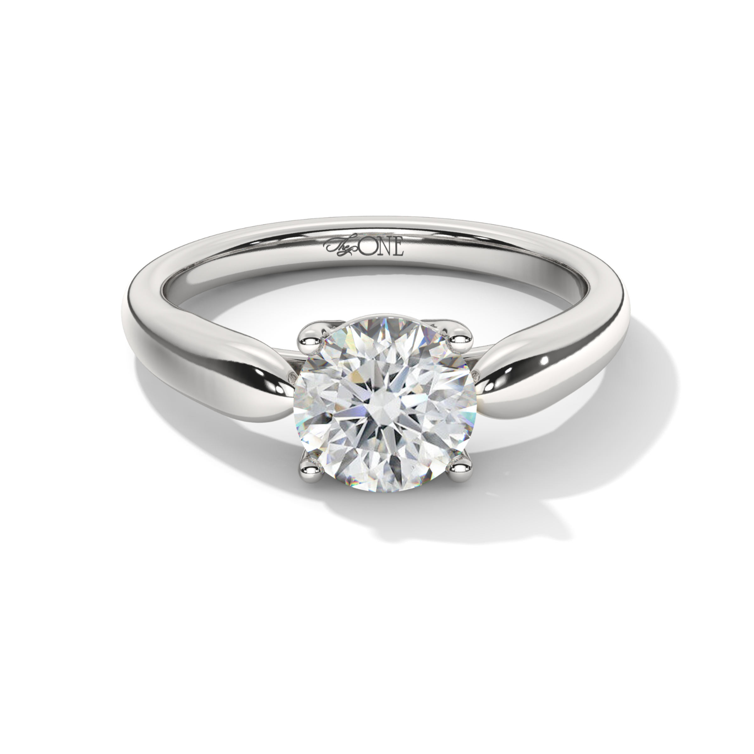 Round Solitaire 4-Claw, Tapered Band White Gold, Platinum