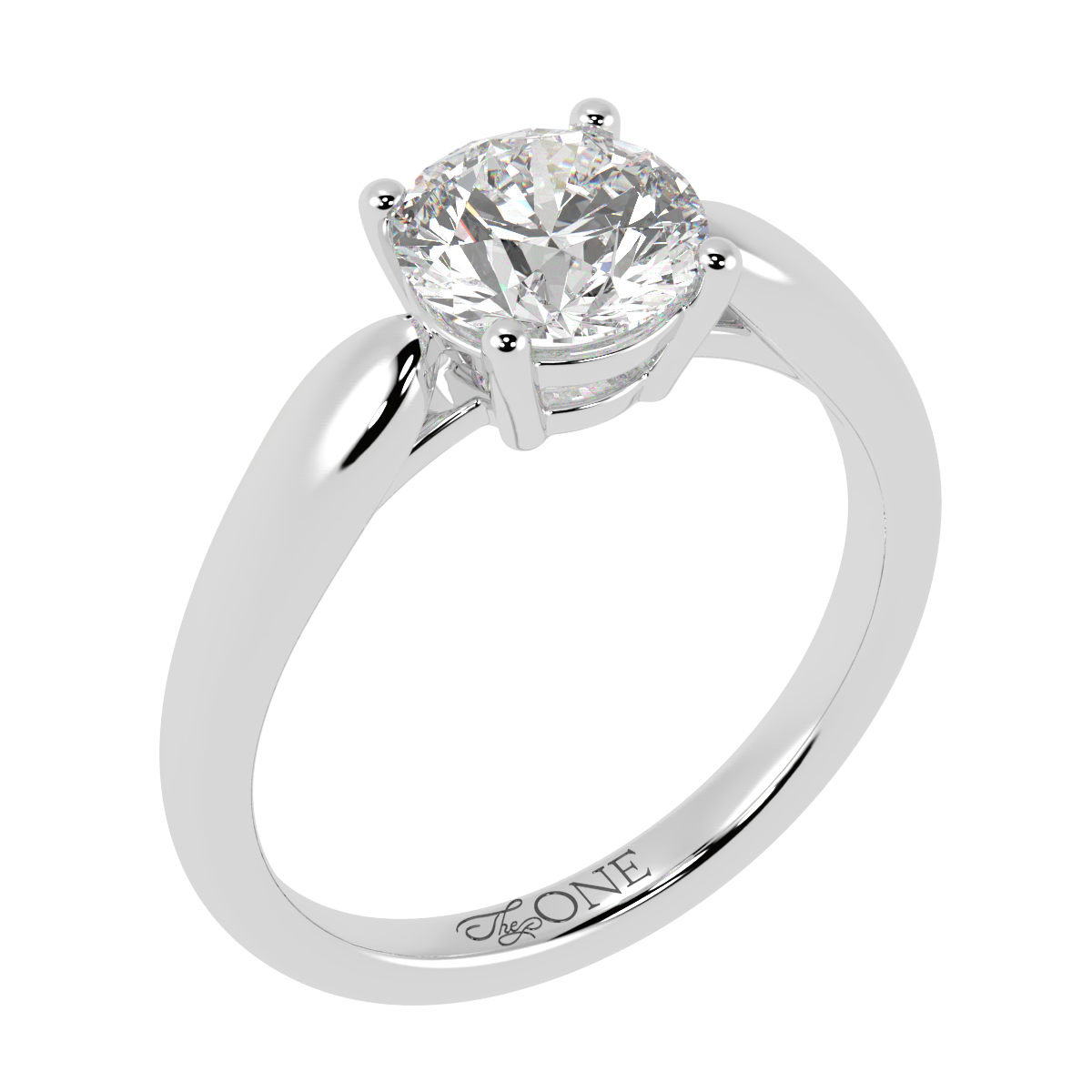 Round Solitaire 4-Claw, Tapered Band White Gold, Platinum